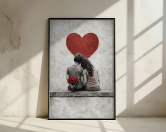 Romantic Couple Art Print | Valentine's Day Roses (Digital Download)