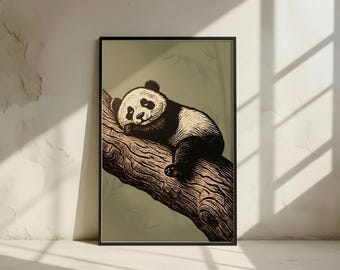 Schlafender Panda Poster – Süße Panda Kunst, Entspannende Tierillustration, Digitaler Download