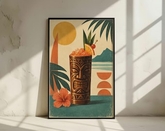 Tiki Bar Art Print: Tropical Cocktail Decor, Mid Century Modern (Digital Download)