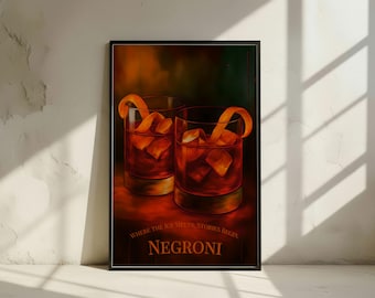 Negroni Cocktail Art Print: Modern Bar Cart Decor (Digital Download)