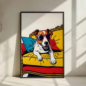 Pop Art Jack Russell do druku | Dekoracja ścienna z retro komiksowym psem (do pobrania w wersji cyfrowej)
