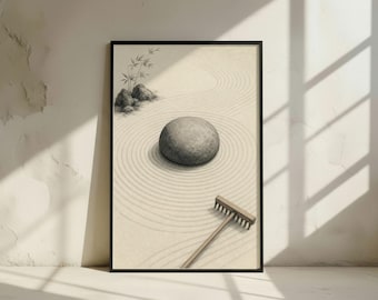 Japanese Zen Rock Garden: Minimalist Wall Art, Sumi-e Style Decor (Digital Download)