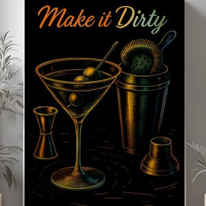 Dirty Martini Bar Art Print – Chalk Style Cocktail Poster for Home Bar, Bartender Gift, Digital Bar Cart Wall Decor Download
