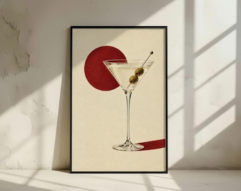 Martini Wall Art: Retro Cocktail Print, Minimalist Bar Decor (Digital Download)
