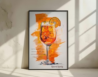 Aperol Spritz Wandkunst – Cocktail Rezept Druck, Italienisches Getränkeposter – Aperol Spritz Rezept – Barwagen Dekor, Orange Sommerkunst