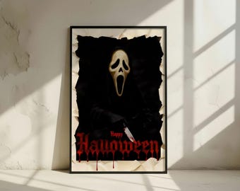 Impresión de Halloween con cara de fantasma: Póster de película de terror espeluznante (descarga digital)