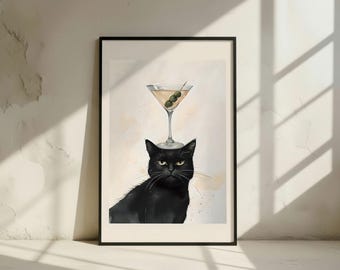 Black Cat Martini Art Print | Funny Bar Poster (Digital Download)
