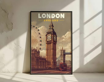 London Skyline Art Print: Modern England Travel Poster (Digital Download)