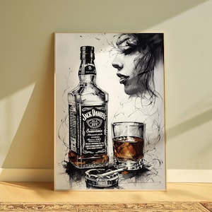 Jack Daniel&#39;s Poster - Whiskey Woman Art Jack Daniels Whiskey Decor for Bar & Home Vintage Wall Art Print, Whiskey Wall Print Best Gift Idea