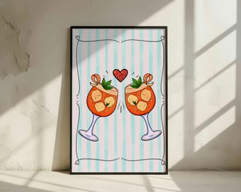 Aperol Spritz Cocktail Print: Boho Kitchen Bar Art (Digital Download, 5 Sizes Available)