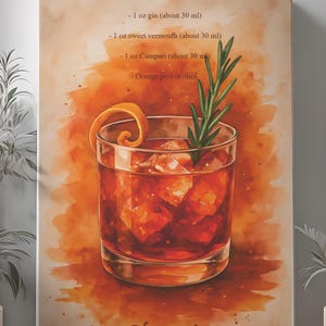 Negroni Cocktail Recipe Wall Art – Italian Aperitif Print, Bar Decor, Kitchen Drink Poster, Watercolor Negroni Art - Bar Cart Decor