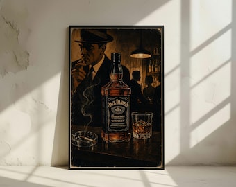 Vintage Whiskey Bar Print: Noir Cocktail Lounge, Man Cave Wall Art (Digital Download)
