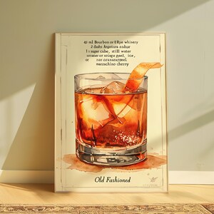 Old Fashioned Cocktail | Poster for Cocktail Lovers, Bartender Gift Poster - Home Bar Poster, Whiskey Drink, Unique Gift Idea for Bartenders