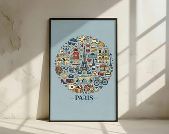 Paris Wall Art Illustration - Eiffel Tower Paris Print - French City Decor