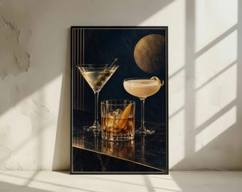 Luxury Cocktail Bar Art: Modern Martini Decor, Art Deco Poster (Digital Download)
