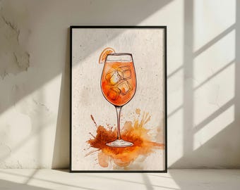 Aperol Spritz Kunstdruck | Digitale Bar Dekoration | Aquarell Cocktail Poster | Sofortiger Download