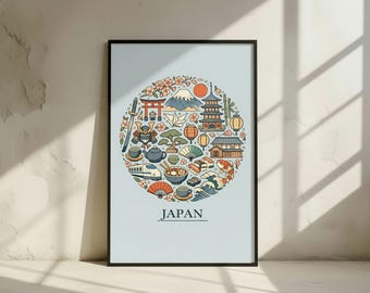 Japan Travel Poster - Japanese Wall Art - Mount Fuji Sakura Illustration - Asian Decor Poster