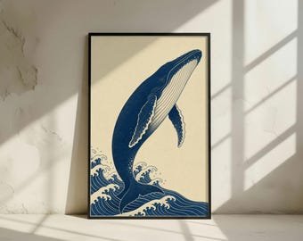 Humpback Whale Art Print: Japanese Ukiyo-e Ocean Wave Poster (Digital Download)