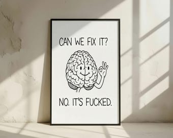 Funny Mental Health Poster | Therapy Office Decor | Minimal Line Art Quote Print | Digital Download