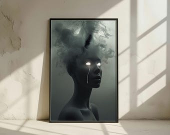 Crying Woman Wall Art | Emotional Dark Portrait | Mindful Digital Print | Modern Psychological Decor
