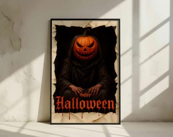 Dark Pumpkin Head Halloween Art Print: Spooky Gothic Decor (Digital Download)