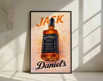 Whiskey Bottle Art Print | Vintage Bar Decor, Man Cave (Digital Download)