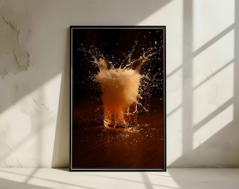 Exploding Beer Art Print – Dynamic Beer Splash Poster, Bar Wall Decor, Digital Download