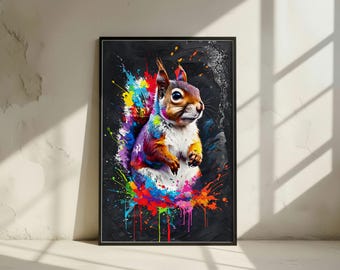 Colorful Squirrel Wall Art | Abstract Animal Printable | Pop Art Wildlife Decor | Modern Digital Download