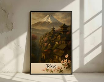 Mount Fuji Cherry Blossom Print: Japanese Temple Landscape (Digital Download)