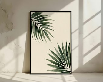 Palm Leaf Art Print: Watercolor Tropical Botanical Poster, Minimalist Green Nature Wall Decor (Digital Download)