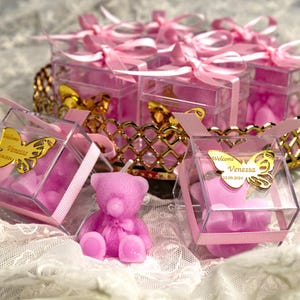 Bomboniera personalizzata per baby shower, regalo fatto a mano con orsetto rosa, candela di compleanno per neonati, ricordo del battesimo, regalo per baby shower, bomboniere