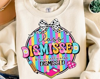 Striped Class Dismissed Teacher PNG, Summer Break Shirt Design, Preppy Last Day School PNG