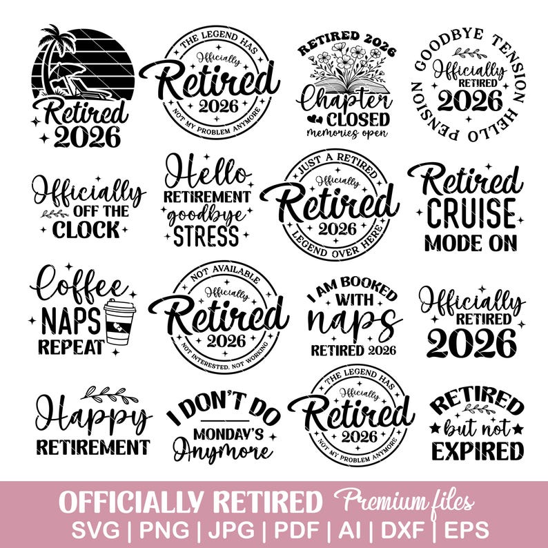 officially retired
retirement shirt svg
retirement quotes
not my problem svg
retirement party svg
hello pension svg
legend has retired
retired life svg
retired tshirt svg
retired png
retired svg
retired 2026 svg
retired 2026 png