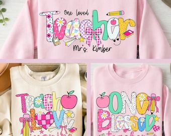 Preppy Teacher PNG Designs, Blessed Teacher Shirt, Teach Love Inspire (Digital Download)