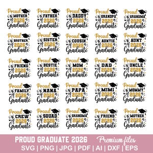 Proud Graduate 2026 svg, Proud Graduation family name svg, Graduation 2026 svg bundle, Graduation shirt svg, Senior family 2026 svg
