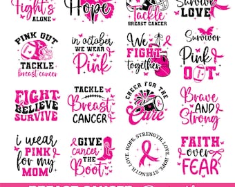 Breast cancer awareness svg bundle, Pink out tackle breast cancer svg, We fight together svg, Pink ribbon svg, Faith over fear, Cancer shirt