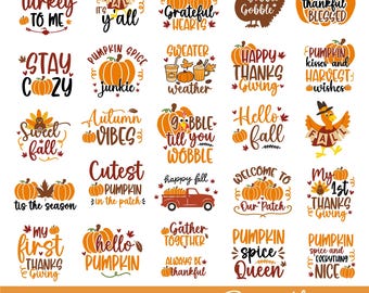 Fall svg bundle, Thanksgiving svg, Fall quotes svg, Thankful grateful svg, Autumn png, Pumpkin season svg, Hello fall svg, Fall tshirt svg