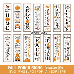 Fall porch sign svg bundle, Thanksgiving porch sign svg, Vertical autumn porch sign svg, Fall porch sign decor svg, Fall welcome porch sign