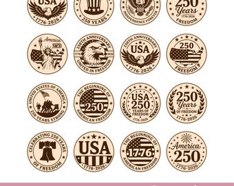250th Anniversary USA Laser Cut Files, Round Patriotic Plaque, Independence Laser Engraving Svg Files, Glowforge Cricut DXF EPS