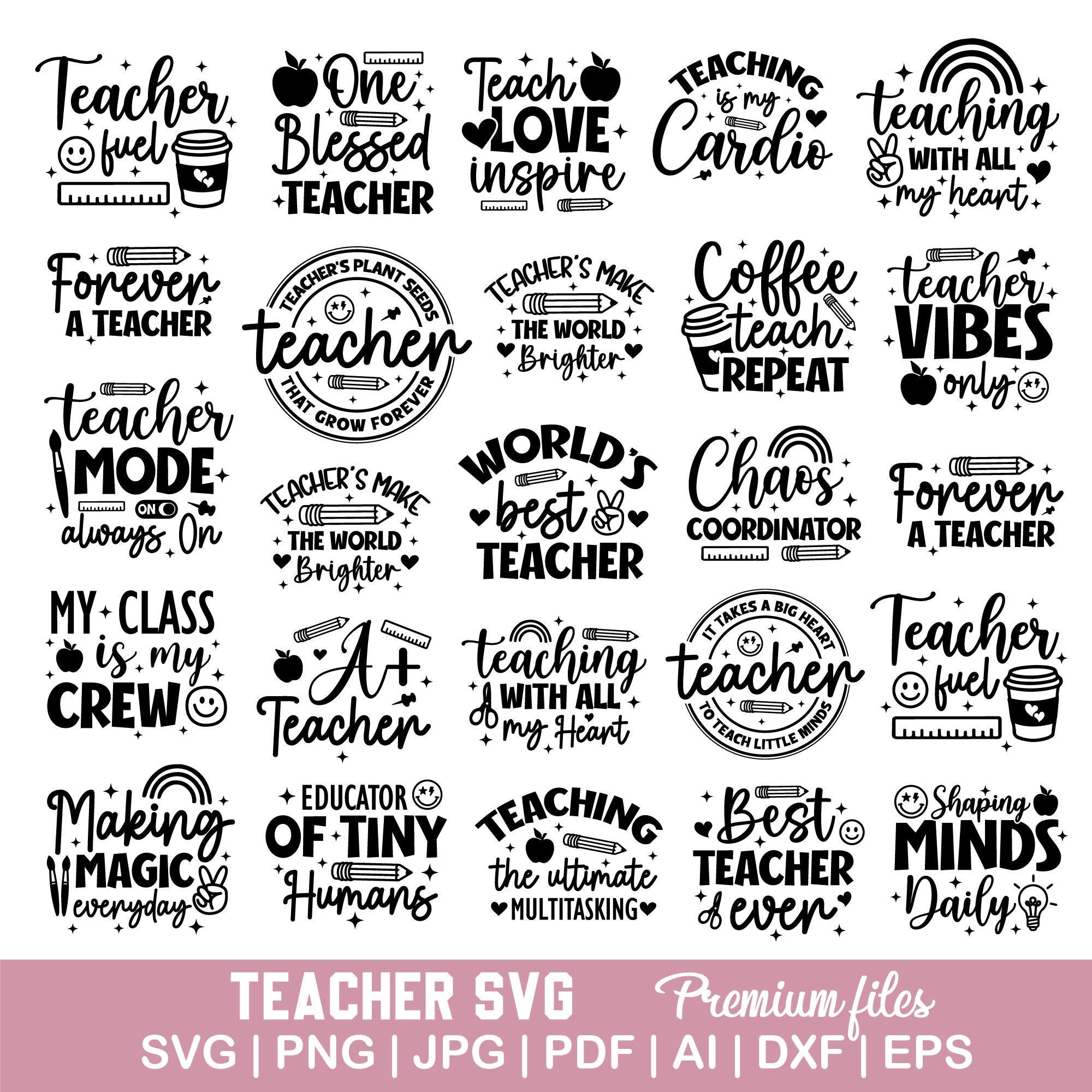 Leraar SVG-bundel, leraar citaten SVG, terug naar school SVG, leraar waardering SVG, leraar shirt SVG, leraar SVG-bestanden