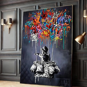 Banksy Balloon Urban Graffiti Balloon Wall Art, Colorful Street Style Canvas Print, Banksy Inspired Poster, Modern Pop Art for Home Decor
