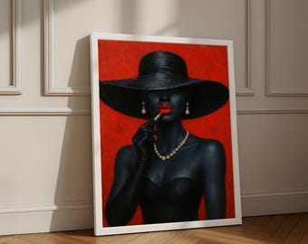 Glamorous Black Woman Canvas Print | Modern Red Living Room Art