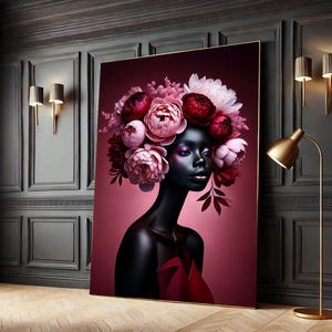 Romantic Floral Woman Canvas - Pink & Burgundy Tones, Elegant Wall Art