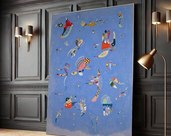 Kandinsky Sky Blue Abstract Canvas Print, Geometric Surrealist Wall Art