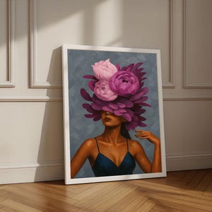 Elegant Woman with Floral Headpiece Canvas Wall Art Print | Modern Bedroom Wall Decor | Statement Piece