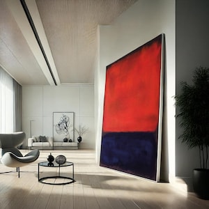 Red and Blue Mark Rothko Inspired Canvas Wall Art Print – Abstract Modern Painting for Living Room, Office, or Minimalist Interior Decor
