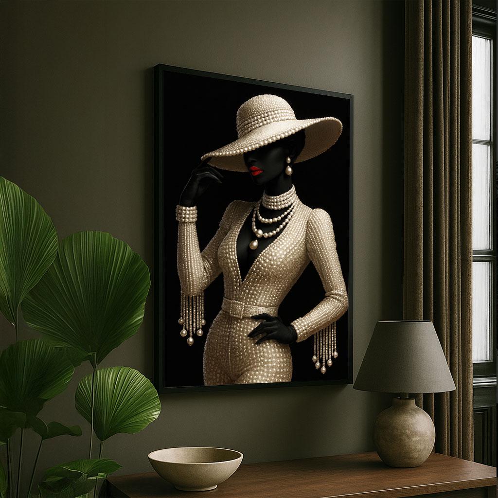 Elegant Woman in Pearls Canvas Print | Modern Wall Art - Etsy