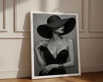 Elegant Woman Portrait Canvas Art | Black and White, Minimalist Decor