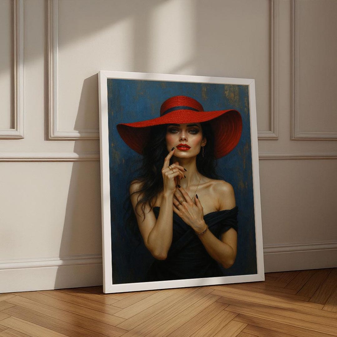 Woman in Red Hat Canvas Print | Elegant Bedroom Wall Art - Etsy