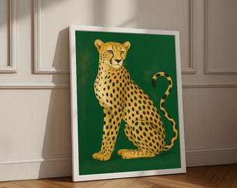 Vibrant Cheetah Sitting Canvas Wall Art Print | Modern Wildlife Living Room Decor | Statement Piece